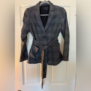 Ann Taylor Black and Gray Plaid Blazer
